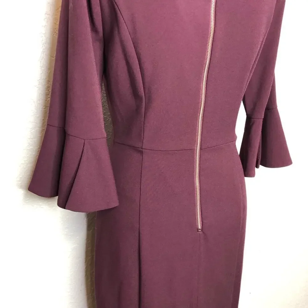 WHBM wine maroon purple bell sleeve midi sheath dress size 6